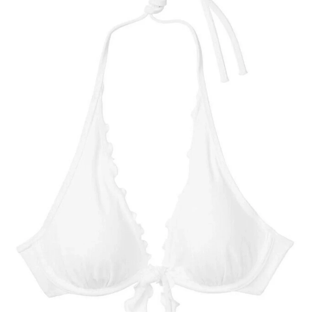 Victoria’s Secret Capri White Ruffle Plunging Halter Bikini Top